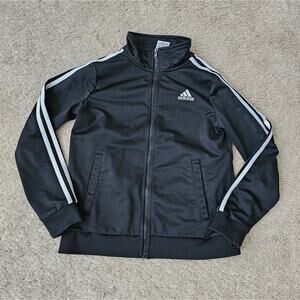Adidas Tricot Children’s Jacket Black With White Stripes Unisex Size 10/12